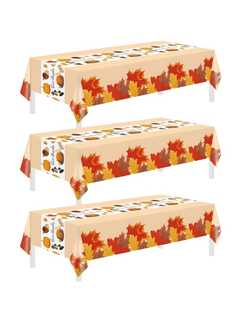 Thanksgiving Tablecloth, 3 Pack Disposable Plastic Tablecloth 54" x 108"
